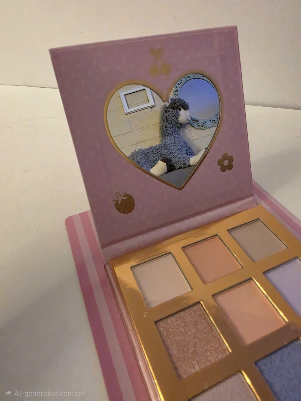 NWT Sweet Pastel Pink Gold 9-Color Palette Eyeshadow Heart Mirror SZ 4.5